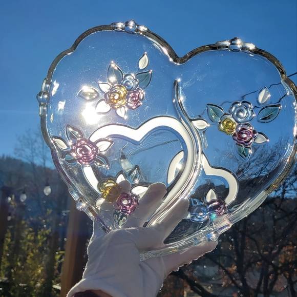 Vintage Lead Crystal Mikasa Heart Shaped Bowl Double Hearts - Picture 4 of 16